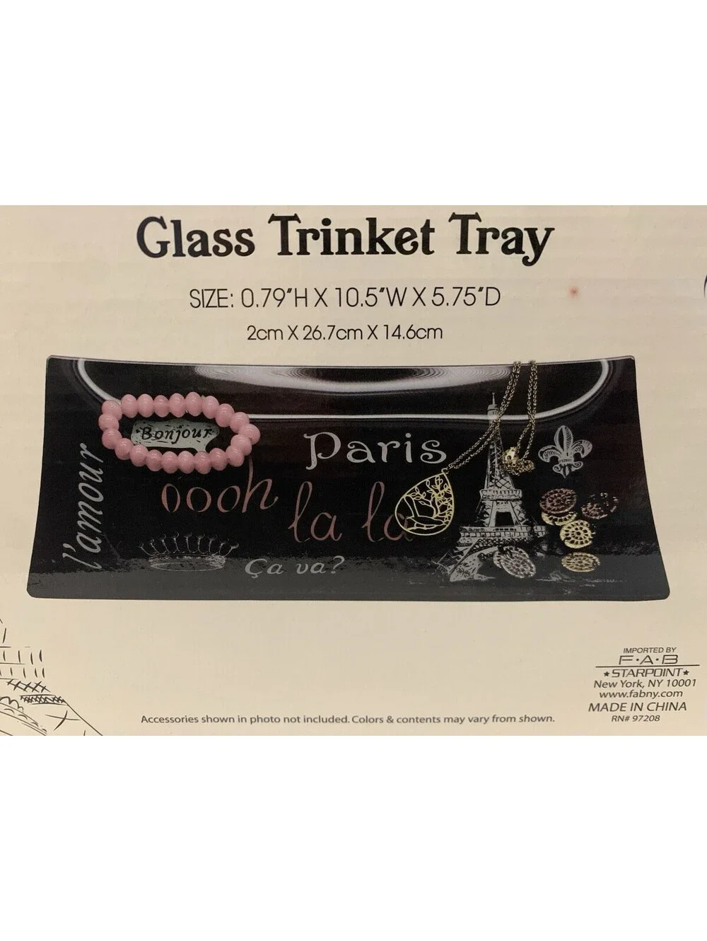 F.A.B StarPoint l’amour Paris Glass Trinket Tray NEW IN BOX JEWELRY KEYS 🎁